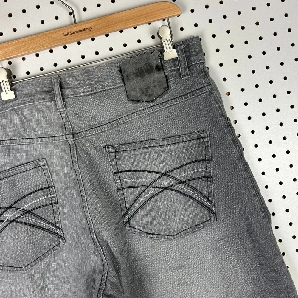 Mecca Men Baggy Denim Shorts Size 36 Gray Y2K Hip Hop Embroidered Streetwear 90s